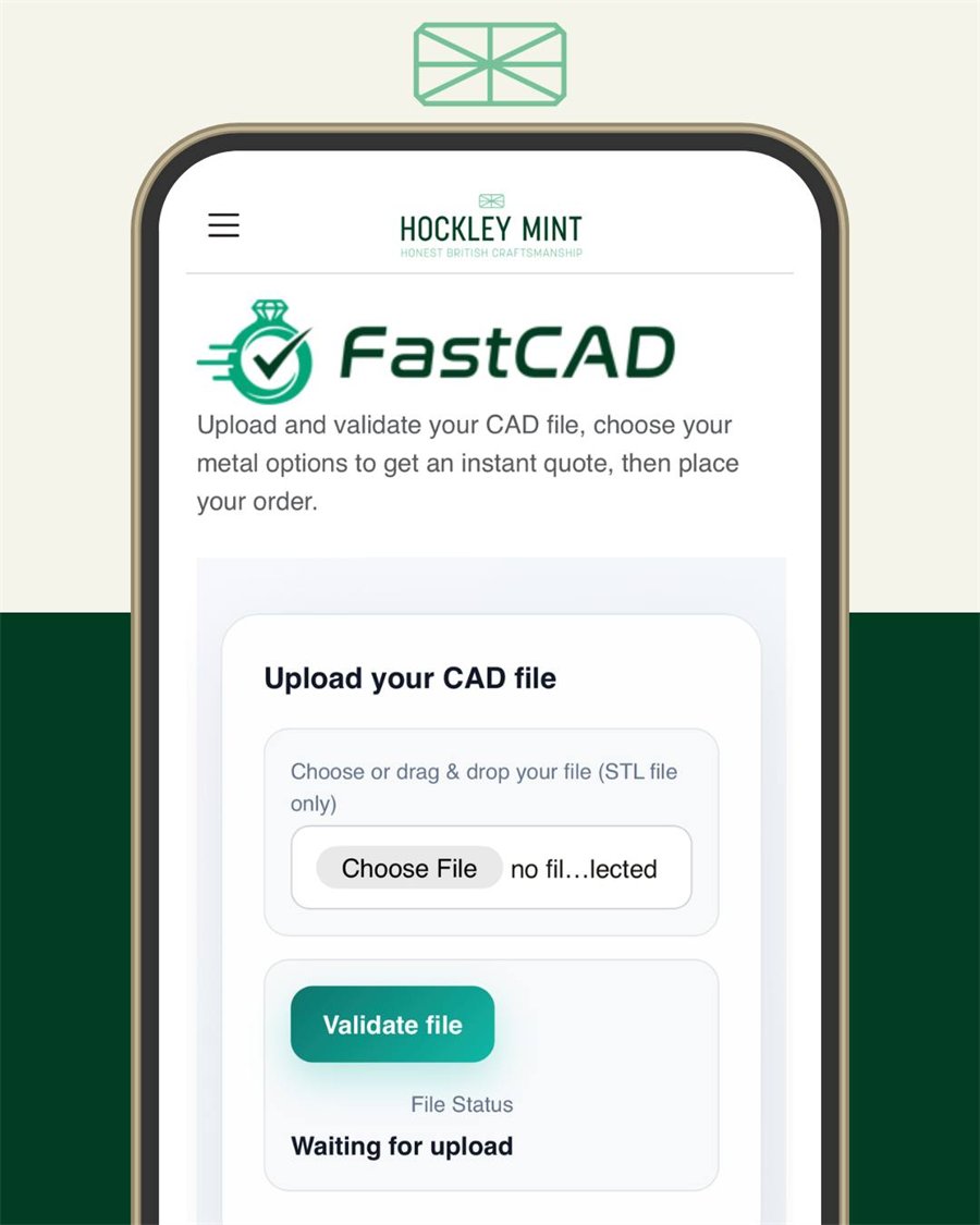FastCAD open on a mobile phone, ready to upload and validate a CAD file